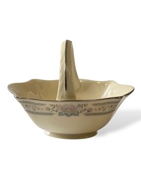 Vintage Lenox Charleston Ivory China Handled Basket Candy Dish Platinum Trim USA